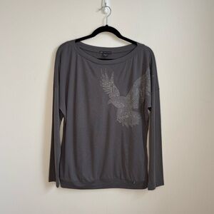 Armani Exchange Y2K Long Sleeve Gray Top with Embroidered Eagle Design Size L